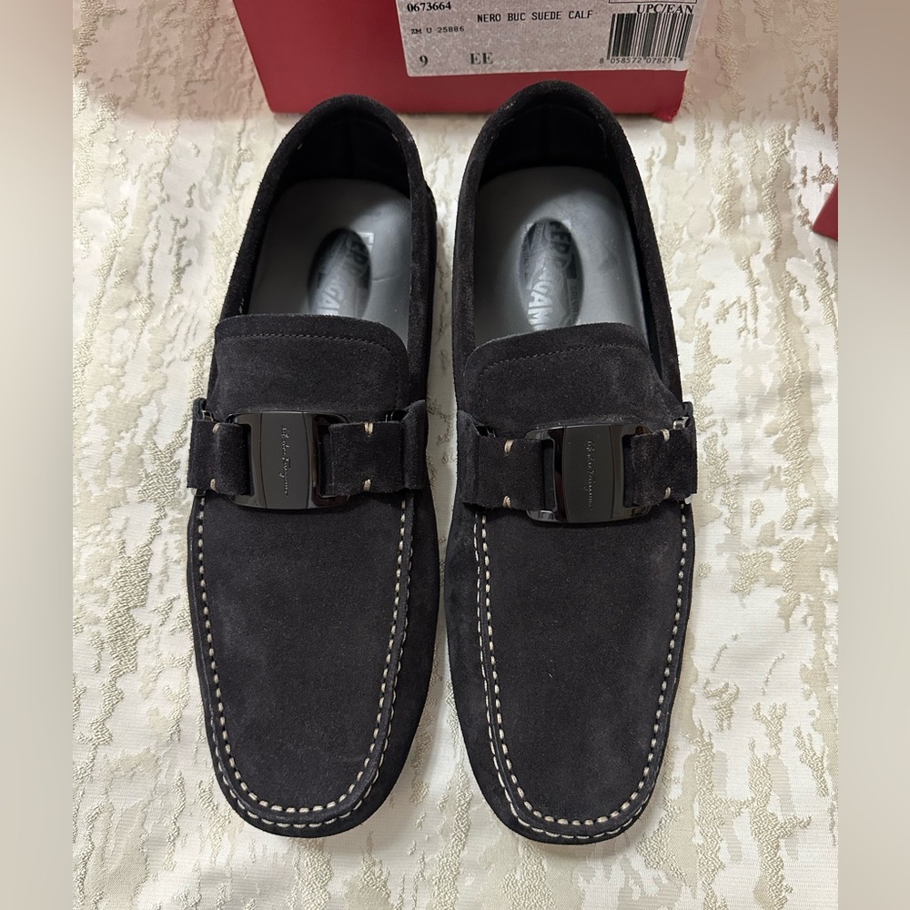 EUC Salvatore Ferragamo Black Suede Driver Shoes